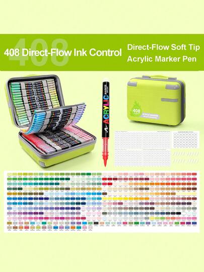 408 Colors Liquid Ink Acrylic Markers, Soft Tip, Professional Art Drawing Pens For DIY, Painting & Graffiti