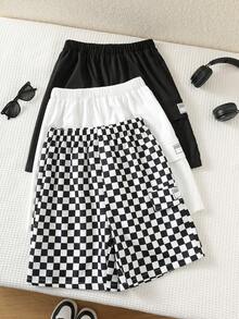 3 Pcs Tween Boy Loose Casual Woven Shorts Multi-Color Set,White,Summer,Casual,School,Back-To-School,Solid Color Sports Workwear Versatile Simple Basic - Multicolor - View 3
