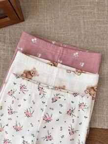 SHEIN Baby Girl Comfortable & Cute All-Over Print Elastic Waist Shorts - Multicolor - View 4