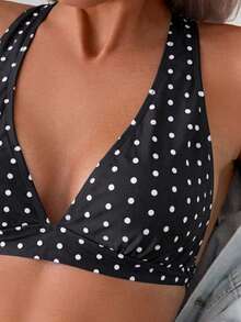 Swim Mod Bikini Tanpa Punggung Motif Polkadot Putih dengan Latar Belakang Hitam, Modis, Seksi & Melangsingkan, Koleksi Musim Semi/Panas 2026, Sempurna untuk Liburan di Pantai - Hitam dan Putih - View 3