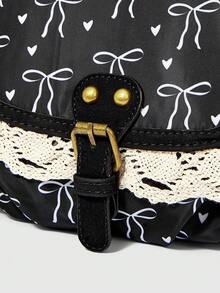 ROMWE Kawaii 女士蝴蝶结印花粉色斜挎包 - 黑色 - 查看 4