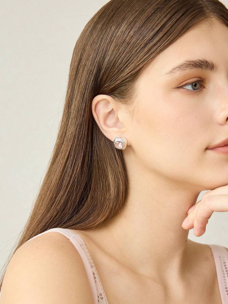 PINK GEM POWDER CRYSTAL BRIGHT WOMEN'S EARRINGS