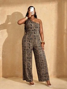 SHEIN Lunessa Women's Beach Vacation Allover Print Loose Fit Sleeveless Jumpsuit, Spring/Summer Women Vacation Outfit Sets Women's Holiday Co Ord Women's Summer 2 Pieces Sets Women 2 Pieces Sets Resort Style Outfits Resort Vacation Outfits Women Cruise Women Outfits Cruise Outfit For Women Resort Wear - Multicolor - View 4