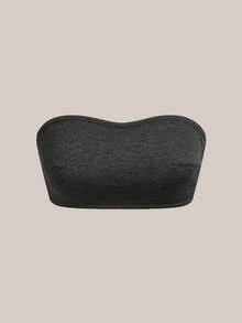 Barelissa Ribbed Fabric Strapless Backless Cross Design Wireless Bra, 1pc - Dark Grey - View 6