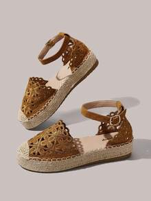 Styleloop Ladies Flat Bottom Round Toe Electric Embroidery Flower Hemp Rope Beach Leisure Holiday Sandals Summer Shoes - Brown - View 6