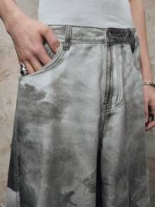 ROMWE MEN Street Life 男士数码印花中世纪图案牛仔裤 - 黑與白 - 查看 2