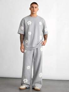 SWAVVY Conjunto de camisetas casuales holgadas para hombre, gris claro, talla estándar, con estampado de lámina - Gris Claro - Ver 4