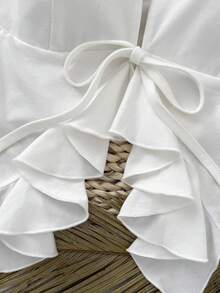 GlowEve 女士夏季法式浪漫系带荷叶边修身吊带衫 - 白色 - 查看 6