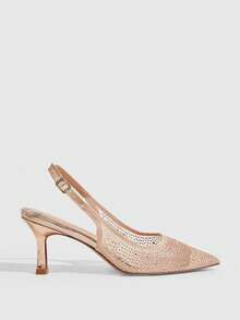 CUCCOO SZL Women's Shoes, Champagne Color Buckle Pointed Rear Net Drill Surface Sexy Strap High Heels, Suitable For Commuting, Dating, Parties, Weddings, Holidays And Spring, Spring Break, Easter Wear - Champagne 1 - View 2
