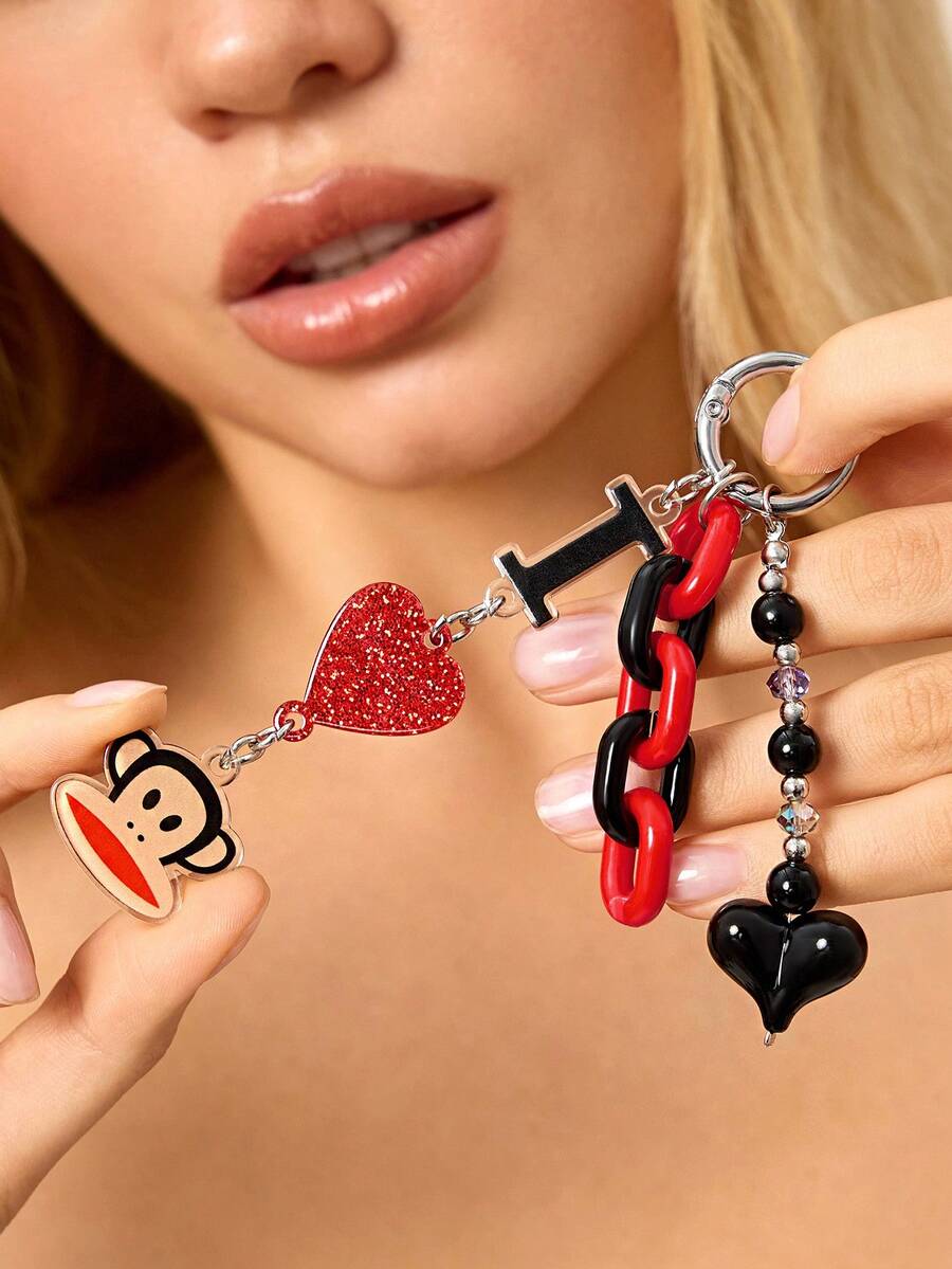 Paul Frank X SHEIN Móc khóa hình khỉ hoạt hình dễ thương bằng acrylic, hạt hình trái tim, phụ kiện trang trí túi xách, mặt dây chuyền, quà lưu niệm, đồ sưu tầm, quà tặng, ví, cặp sách, ba lô, phụ kiện xe hơi. - Nhiều màu - Xem 1