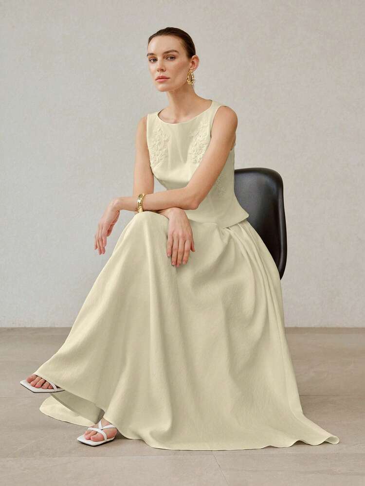 WOMEN'S ELEGANT MINIMALIST SOLID FOLD PLEATED FLARE SKIRT