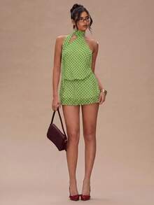 SHEIN BAE Women's Polka Dot Print Sleeveless Dress - Olive Green - View 4