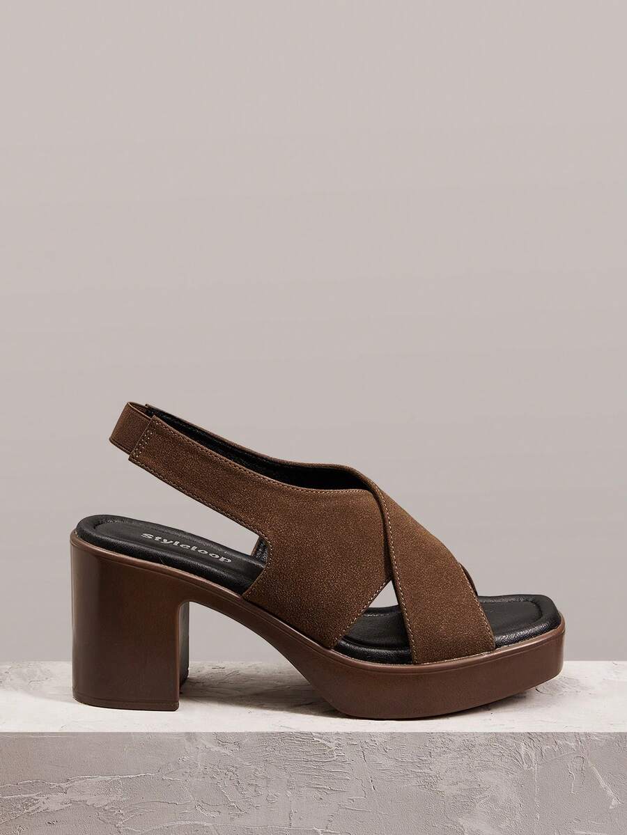 Styleloop Giày sandal cao gót nữ, mũi vuông, đế PU, thiết kế chéo, chất liệu vải nỉ mềm mại, thời trang, đơn giản, thoáng khí và thoải mái, thích hợp cho các bữa tiệc hàng ngày, các buổi liên hoan, kiểu dáng xỏ chân tiện lợi, sandal cao gót, tạo không khí lễ hội, trang phục mùa hè, vật dụng không thể thiếu khi đi du lịch. - màu nâu - Xem 1