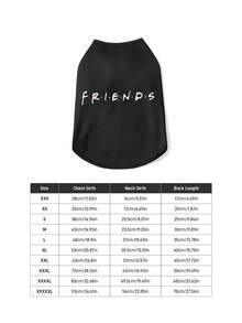 FRIENDS X SHEIN 1 Piece Of Cartoon Pattern Printed Pet Vest, Cat Clothes, Dog Clothes, Size XXS-XXXXL, Extra Small, Extra Large, Friendship. - Black - View 5