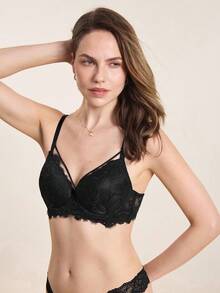 Hourtrue Lenjerie intimă sexy pentru femei Peach Girl, din dantelă neagră, cu sutiân cu susținere, confortabilă și la modă, potrivită pentru purtare zilnică, pentru vară - Negru - Vizualizare 7