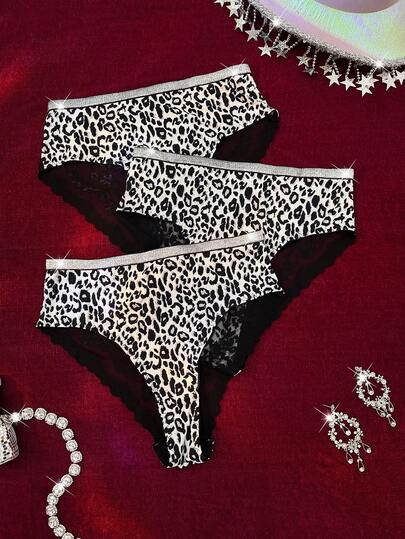 3 st/set leopardtryckta trosor för kvinnor, sexiga, frestande issidenstunna shorts, hög midja, magkontroll, bekväma för sommaren