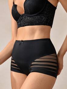 Veilyse Bộ 1 quần lót lưới màu trơn lưng cao gợi cảm và thoải mái cho nữ - màu đen - Xem 5