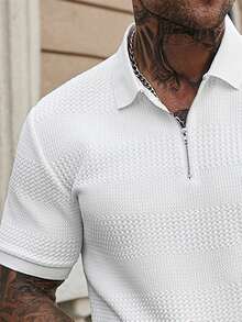 Manfinity CasualCool Herren Große Größen Set aus Poloshirt mit Reißverschluss-Teilung und Kurzarm sowie Shorts mit Kordelzug-Taille und Tasche, Casual - Weiss - Übersicht 4