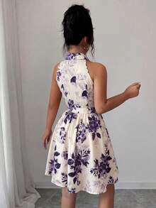 SHEIN Elenzya Abito elegante e romantico da donna con stampa floreale, vita aderente e gonna ampia senza maniche - Multicolore - Visualizzare 2