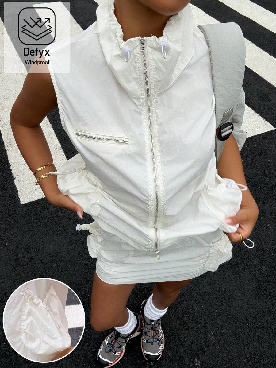 Muchica Summmer Woven Lightweight Sleeveless Jacket And Skirt Casual Streetwear Sportswear Set, Suitable For Outdoor Sun Protection. Ytk Clothes Trending Outfit Pinterest Outfit Ootd Outfit For Women Yatch Outfit White For Women Klkxmyt Women Fashion Clothes Zoey Outfit Yk Outfits Outfits Women Set ,Vacation Outfits Women Day Time - White - View 1