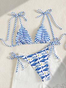 Swim Vcay Bộ bikini 2 mảnh thời trang ngọt ngào thắt nơ vai, không gọng, có đệm mút rời, gợi cảm dành cho nữ, thích hợp cho bãi biển và sân bay. - Màu xanh lam - Xem 5