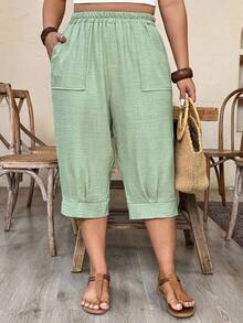 EMERY ROSE Pantalones cortos de lino sintético informales de talla grande - Limelight Green - Ver 5