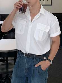 DAZY Men's White Short Sleeve Shirt With Pocket Design - White - View 4
