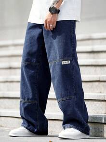 Claim Dot Men's Solid Color Minimalist Casual Jeans - Dark Wash - View 1