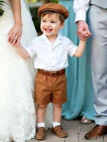 SHEIN 3pcs/Set Boys Outfit, Includes Short Sleeve Polo Shirt, Regular Shorts, And Hat, Suitable For Birthday, Wedding, Graduation Ceremony, Formal Or Casual Occasions, Autumn/Winter - Multicolor - View 3