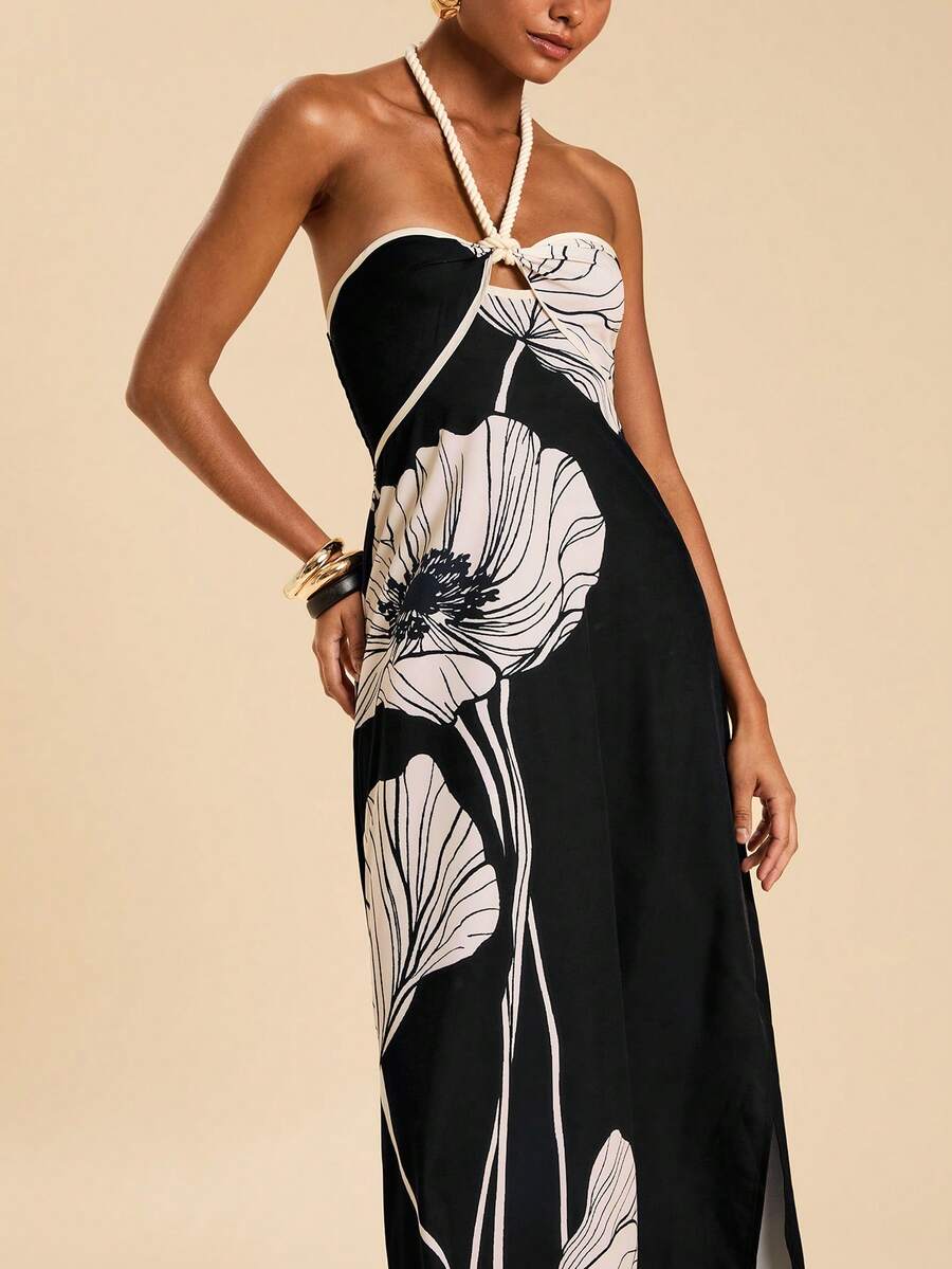Travachic Vestido largo elegante y casual de color contrastante para mujeres - Negro - Ver 1