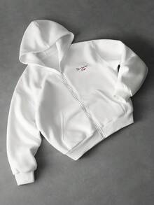 PAVTROS Men's Personalized Fashion 3D Embroidery Zip-Up Hoodie - White - View 2