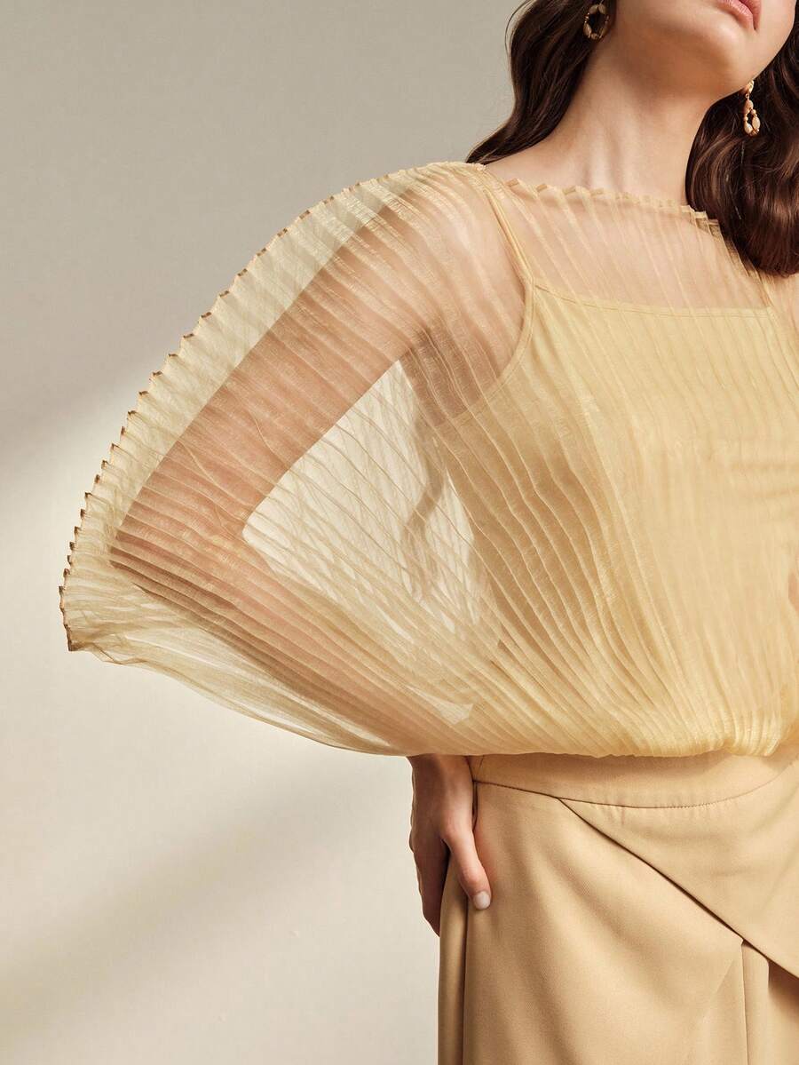 Anewsta 女士优雅连体衣，度假装，夏季褶皱性感连体衣 - 卡其色 - 查看 1