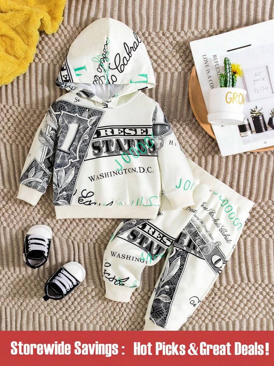 SHEIN Bebé niño Pantalones deportivos con capucha con estampado de letra - Multicolor - Ver 1