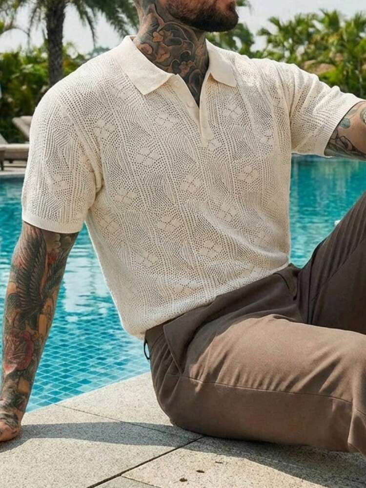 Men's Short Sleeve Polo Neck Knit Top, Summer