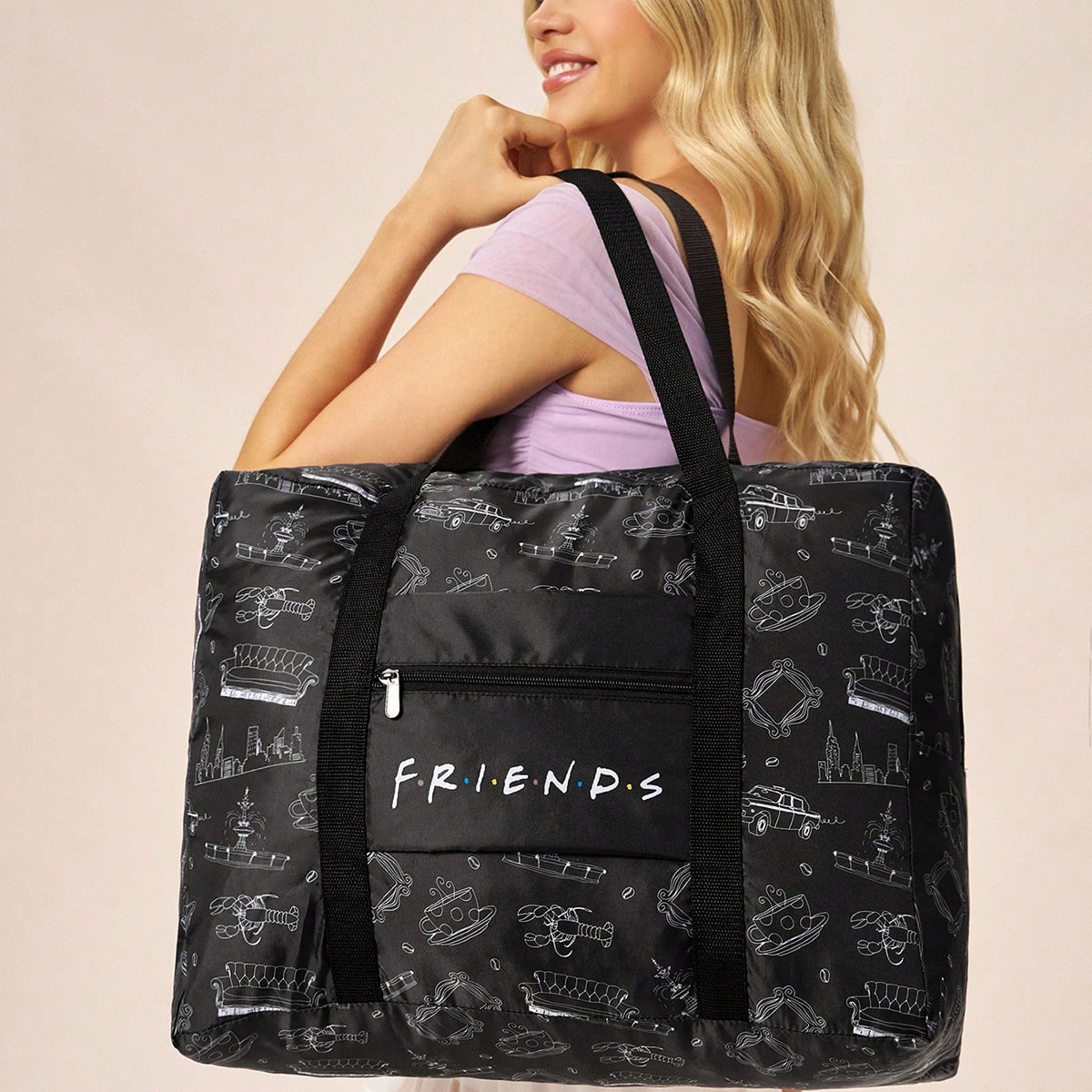 1 Cute Cartoon Character Pattern Can Store Travel Bags, Beach Bags, Suitable For Commuting, Sports, Leisure, Outings, Large Capacity, Suitable For Men, Women And Students, Can Be Fixed In Regular Suitcase Trolley, Friendship, Photo Frame