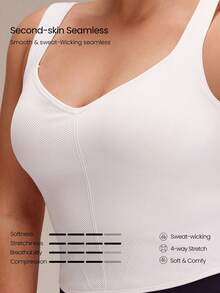 GLOWMODE Plus Size Ultrafine Soft Seamless Rock Every Rep Sweetheart Neckline Asymmetric Hem Removable Cups Corset-Style Tank Top Running Workout Gym - White - View 6