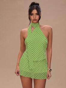SHEIN BAE Women's Polka Dot Print Sleeveless Dress - Olive Green - View 7
