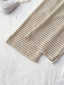 White Summer Teen Girl Knitted Striped Drawstring Waist Casual Pants,Mother's Day Graduation Spring Outing Vacation Holiday Stylish Back To School - Khaki - View 4