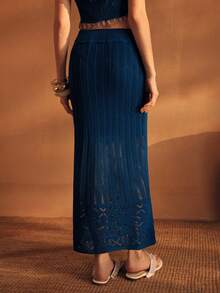 MOTF PREMIUM WOMEN'S BEADED KNIT VACATION MIDI SKIRT - Blue - View 7