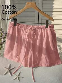 Comfortcana Pantalones cortos holgados de algodón con cordón, color rosa, talla grande, cómodos para primavera/verano - Rosa - Ver 3