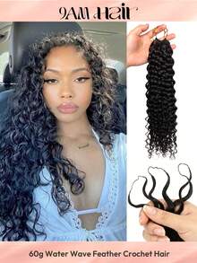 Boho Braids 水波纹卷发 60克 50股 女士钩编真人发 14-22英寸 100% Remy真人发 预先分离 隐形奇迹结 羽毛钩编真人发 波西米亚风接发 自然黑 1B# - S1B - 查看 2