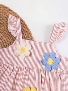 SHEIN Baby Girl Striped Cap Sleeve A-Line Loose Vacation Dress - Baby Pink - View 5