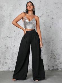 SHEIN SXY Casual Washed High Waist Wide Leg Jeans - Black - View 2