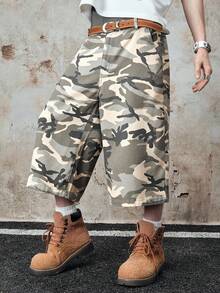 ROMWE MEN Street Life 男士夏季休闲时尚街头迷彩印花侧袋宽松牛仔短裤 - 彩色 - 查看 1