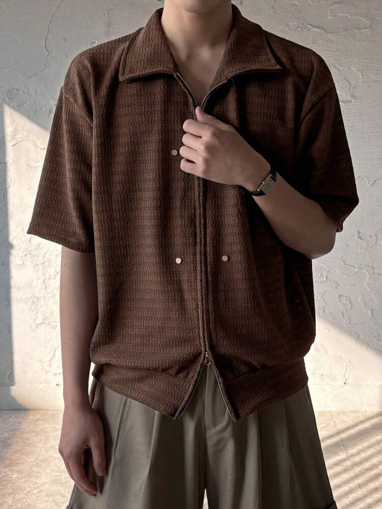 Textured Fabric Zip-Front Shirt