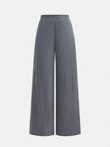 SHEIN Girlism Bộ đồ 2 mảnh dành cho nữ tuổi teen, áo blazer không tay cổ ve màu xám đậm kẻ sọc và quần dài, thích hợp cho các dịp trang trọng mùa hè, thanh lịch, tiệc tùng, hẹn hò, họp mặt gia đình quan trọng. - Màu xám đen - Xem 8