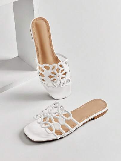 SHUZIA Sandal đế bằng nữ thanh lịch với họa tiết hoa khoét hở.
