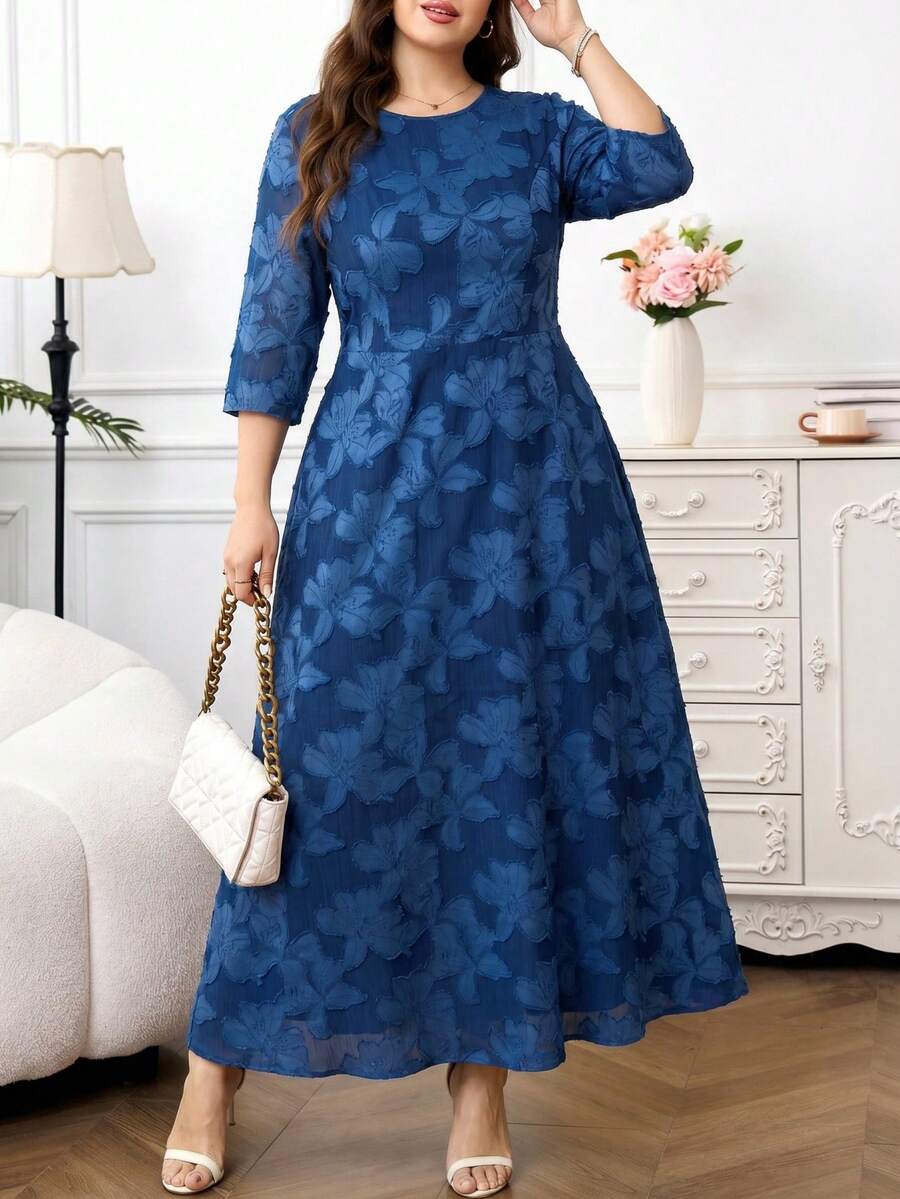 Reflora Đầm dài ren màu xanh dương thanh lịch dành cho nữ cỡ lớn, kiểu dáng thướt tha lãng mạn, thích hợp cho mùa xuân/hè.