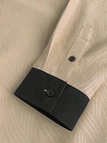 Manfinity Mode Kemeja Lengan Panjang Khaki Kasual Bisnis Pria, Atasan Fashion Kantor Formal Musim Gugur dengan Kancing Depan dan Kerah Tegak, Cocok untuk Hadiah Pesta Pernikahan, Upacara, dan Perjalanan Sehari-hari - Khaki - View 6