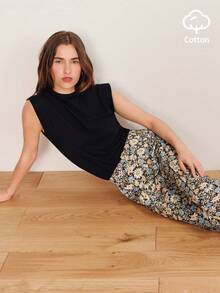 lacRébo Autumn Boho Girlisim Casual Vacation Women's Vintage Floral Print High Waisted Cotton Trouser Pants French Parisian Style Business Brunch Navy Blue - Multicolor - View 3